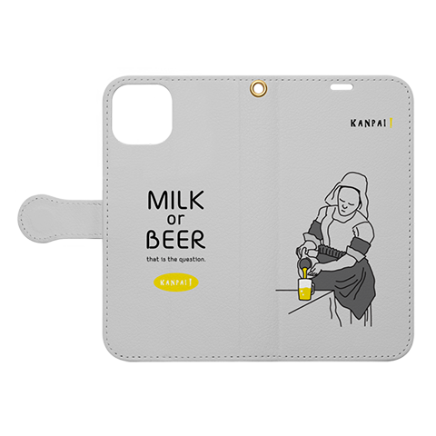 牛乳を注ぐ女×BEER 牛乳かビールか、それが問題だ。 手帳型スマホケース(SUZURI店)