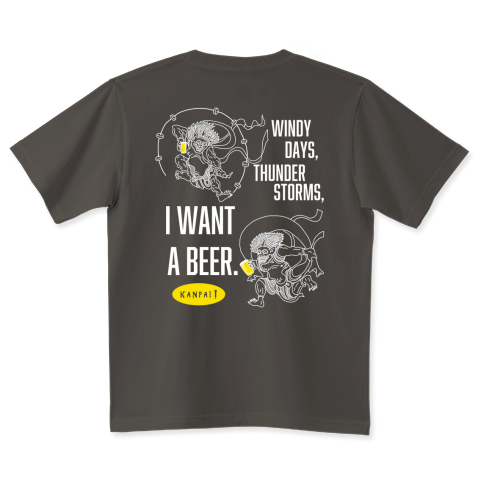 風神雷神×BEER 風の日も、雷雨の日も、ビールが飲みたい。両面プリント ハイグレードTシャツ(Tシャツトリニティ店)